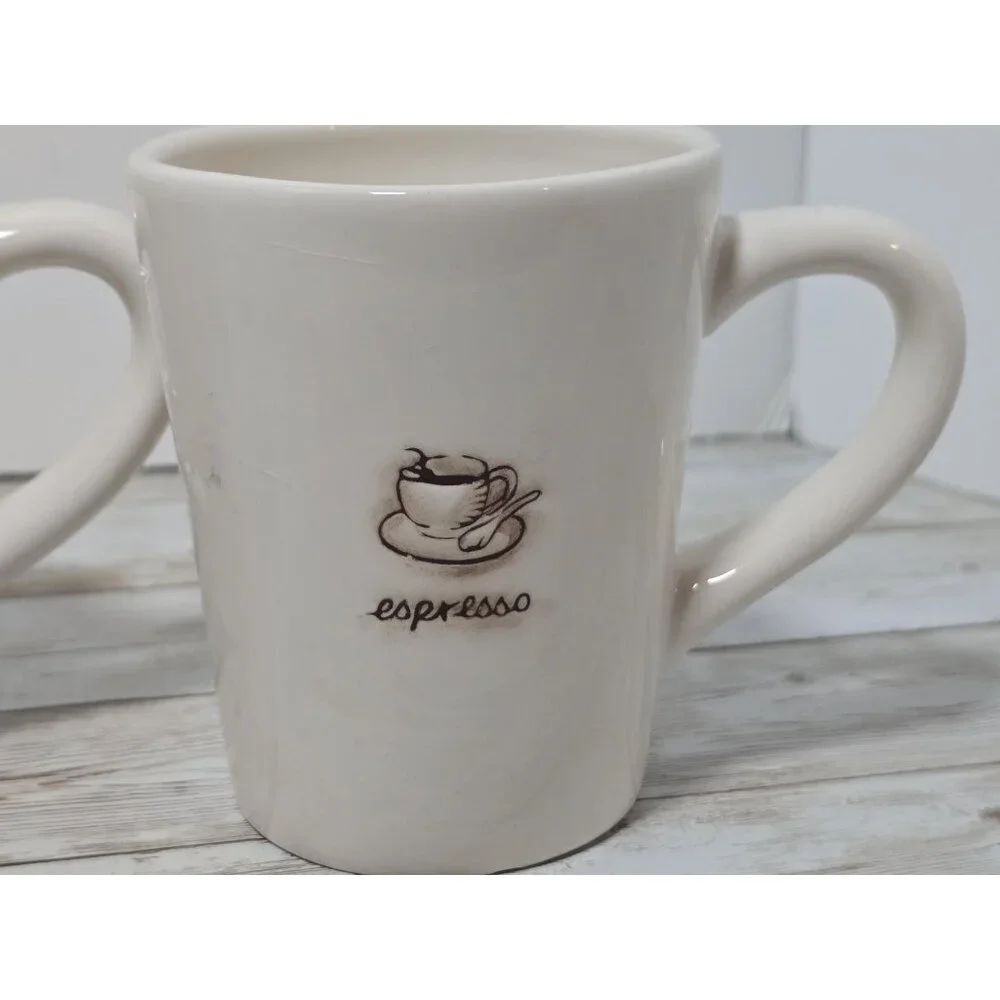 Williams Sonoma Set of 3 Mocha Espresso and American‎ Coffee Mugs Stamped